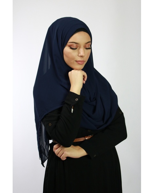 Hijab à enfiler entiérement cousu bleu nuit