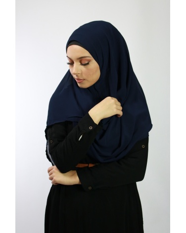 Hijab à enfiler entiérement cousu bleu nuit