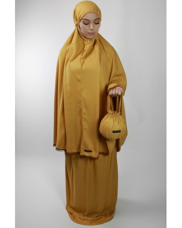 Ensemble de prière 3 pièces uni jaune moutarde