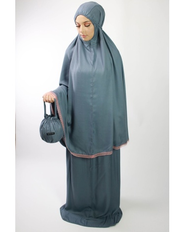 Ensemble de prière 3 pièces uni gris bleuté