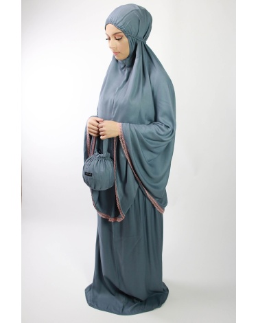 Ensemble de prière 3 pièces uni gris bleuté