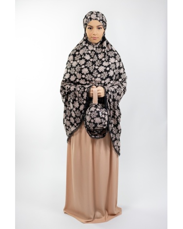 Ensemble de prière fleuri fond noir jupe beige