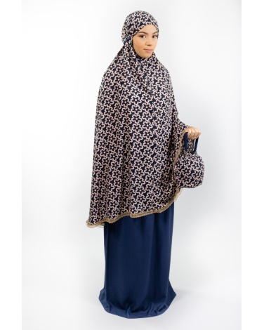 Ensemble de prière fleuri fond Bleu marine