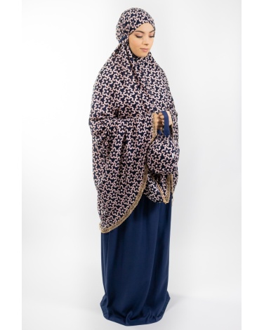 Ensemble de prière fleuri fond Bleu marine