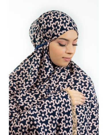 Ensemble de prière fleuri fond Bleu marine