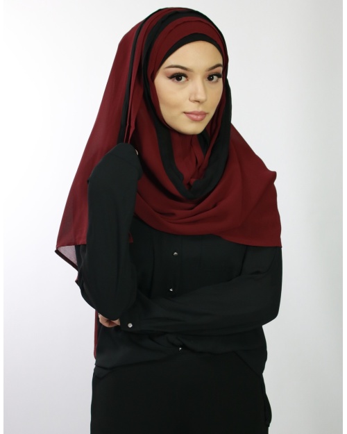 Hijab à enfiler entièrement cousu Rouge Bordeaux