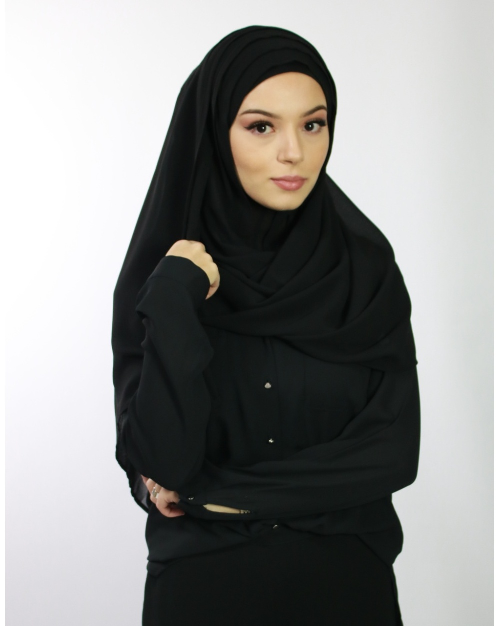 Hijab à enfiler entièrement cousu Uni Noir