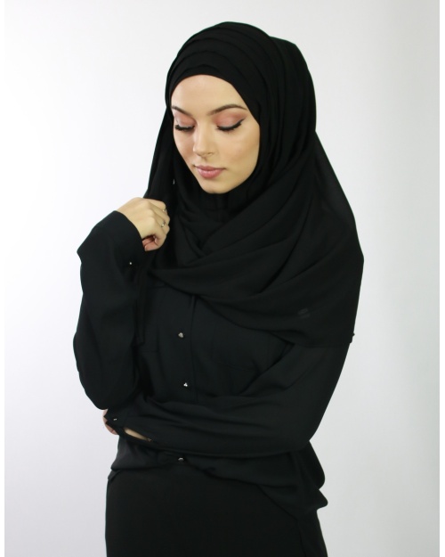 Hijab à enfiler entièrement cousu Uni Noir