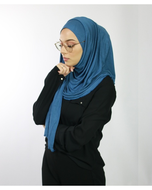 Hijab à enfiler avec ouvertures pour lunettes Bleu Jean 
