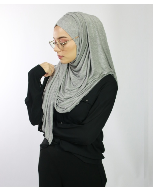 Hijab à enfiler avec ouvertures pour lunettes Gris chiné 