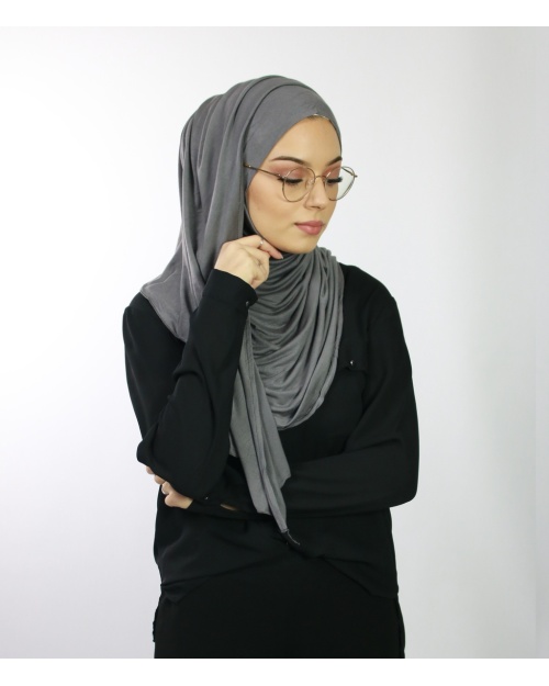 Hijab à enfiler avec ouvertures pour lunettes  Gris foncé