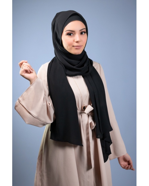 Maxi hijab mousseline de soie opaque  noir 