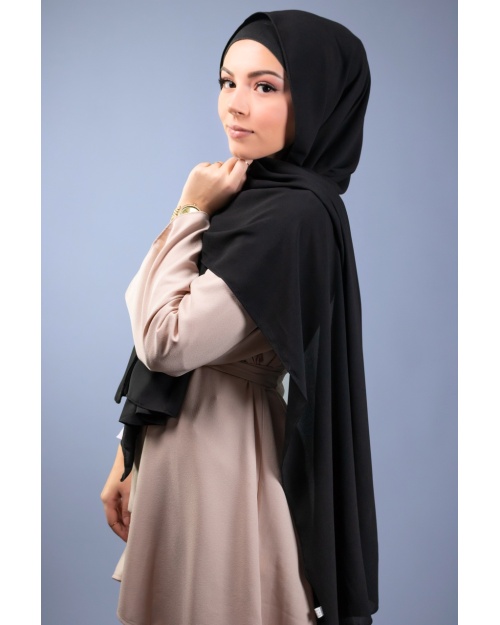 Maxi hijab mousseline de soie opaque  noir 