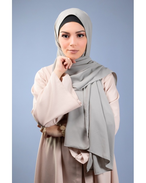 Maxi hijab mousseline de soie opaque  gris clair 