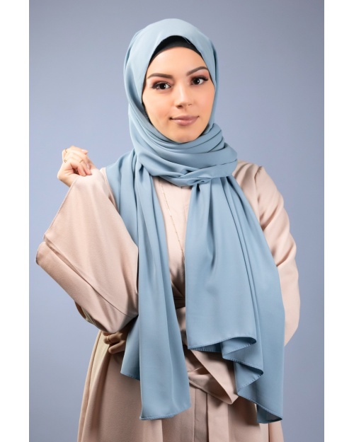 Maxi hijab mousseline de soie opaque bleu ciel