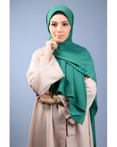 Maxi hijab mousseline de soie opaque  vert émeraude