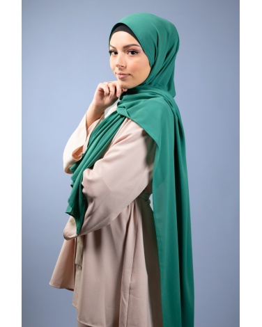 Maxi hijab mousseline de soie opaque  vert émeraude