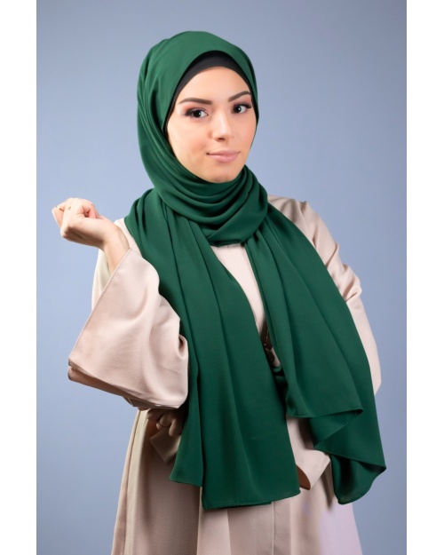 Maxi hijab mousseline de soie opaque vert foncé  