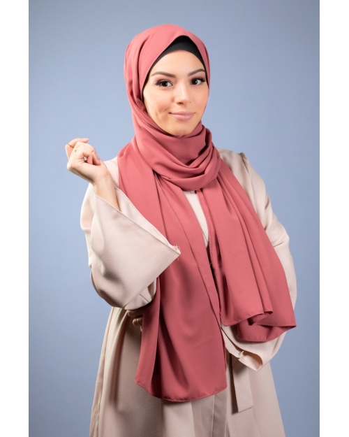 Maxi hijab mousseline de soie opaque  Corail