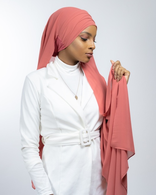 Hijab à enfiler entièrement Mousseline corail