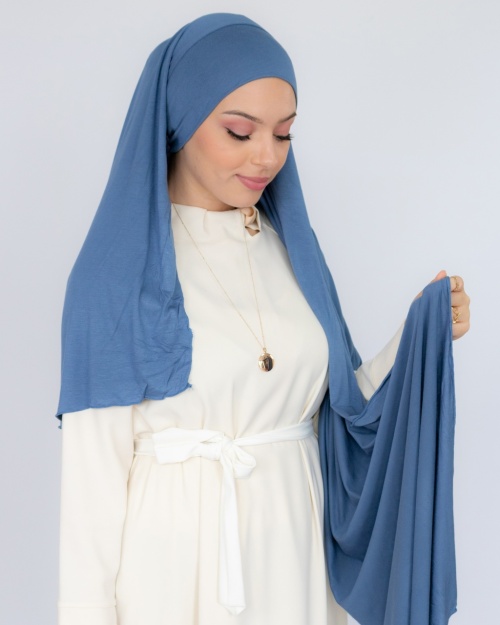 Hijab à enfiler jersey bleu jean 1