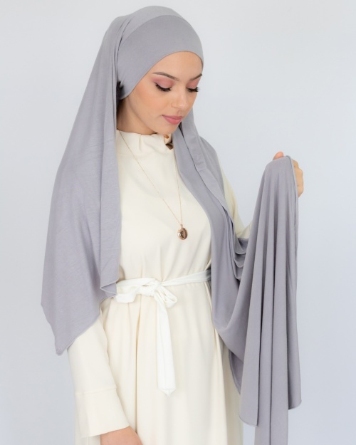 Hijab à enfiler jersey gris clair 1