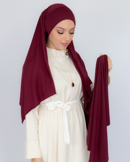 Hijab à enfiler jersey bordeaux 1