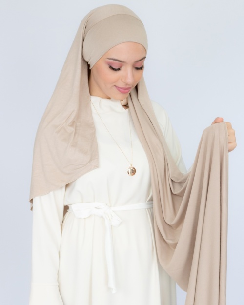 Hijab à enfiler jersey taupe 1