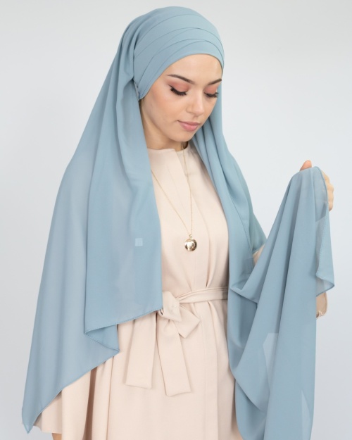 Hijab à enfiler entièrement Mousseline  bleu ciel