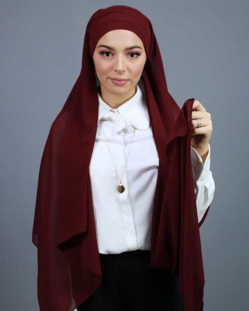 Hijab à enfiler entièrement Mousseline bordeaux
