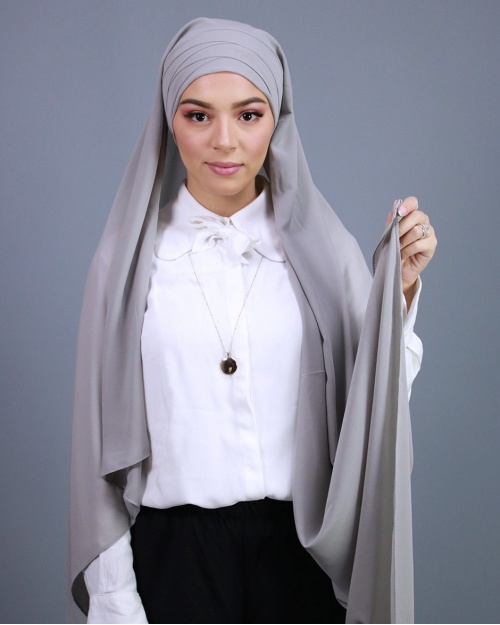 Hijab à enfiler entièrement Mousseline gris
