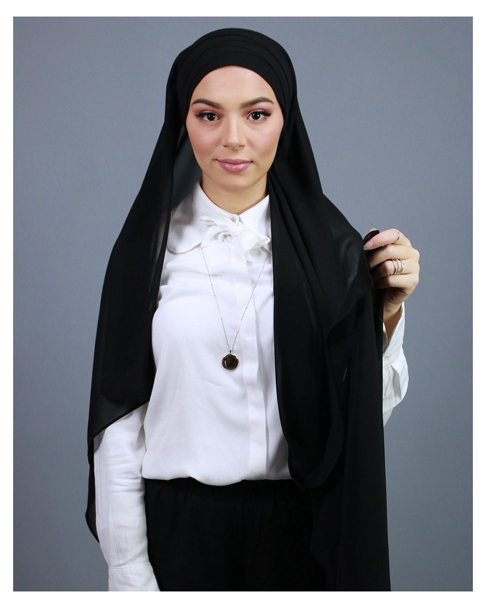Hijab à enfiler entièrement Mousseline noir