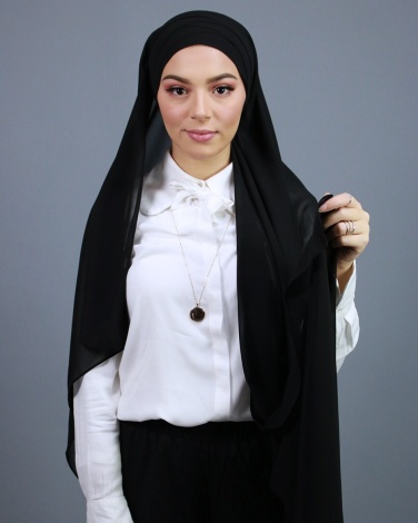 Hijab à enfiler entièrement Mousseline noir