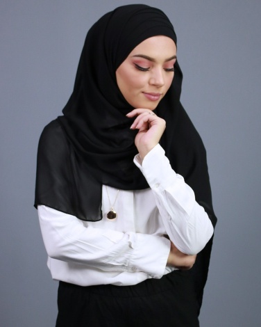 Hijab à enfiler entièrement Mousseline noir