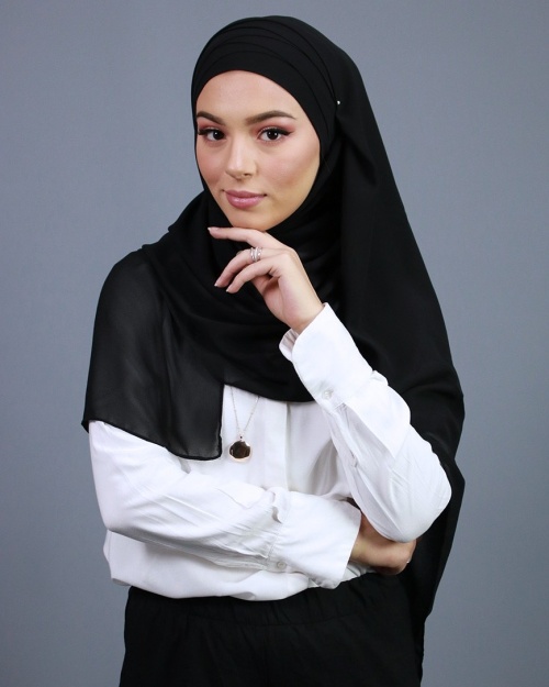 Hijab à enfiler entièrement Mousseline noir